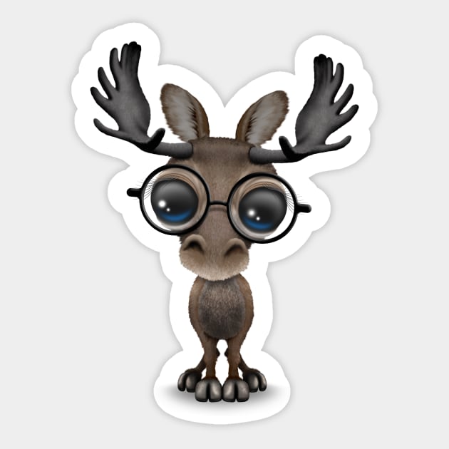 Cute Curious Baby Moose Nerd Wearing Glasses Sticker by jeffbartels